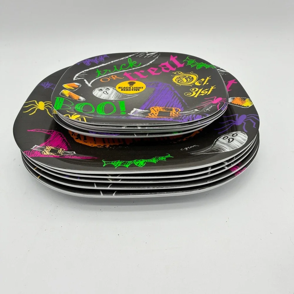 Citrus Grove Halloween Black Light Reactive 6 Dinner & 6 Dessert Plates Party‎